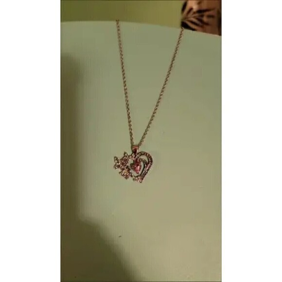 New - Pink Heart Butterfly Pendant Necklace 18" w/ 2" extension - Picture 4 of 5